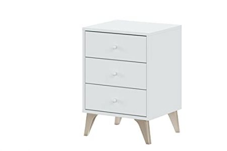 Mesita de noche blanca tres cajones