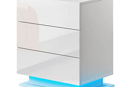 Mesita de noche blanco brillo